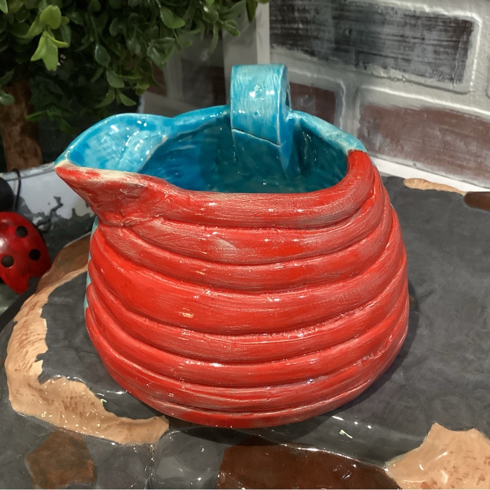 🔴 Beautiful Handcrafted Clay Pottery Pitcher Decor Art - Unique - Colorful - Picture 7 of 12